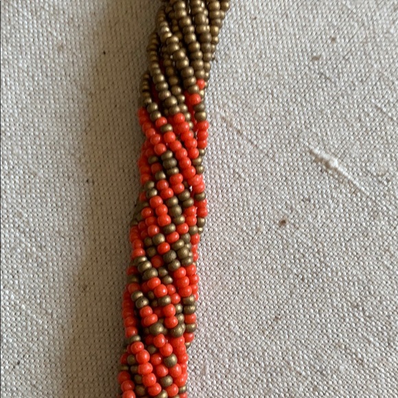 Orange & Gold Twisted Seed Bead Necklace - Picture 2 of 3
